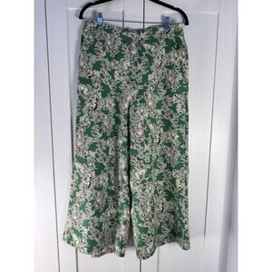 C & C California Linen Pants L Green Safari Animal Print Cropped Wide Leg Resort